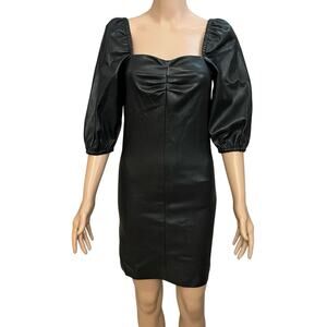 Mango Faux Leather Mini Dress Size 4 Black Puff Sleeve Bodycon Minimalist